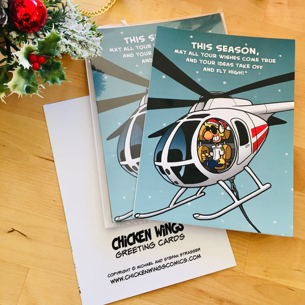 Christmas Card "Helicopter Christmas" (Chicken Wings) - 10 Cards