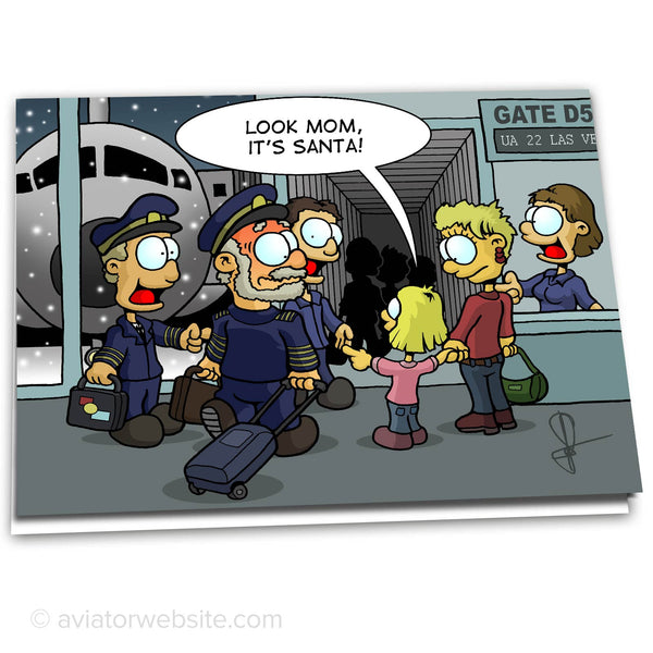 Airline Christmas Card "Look! It's Santa!" - 10 Cards