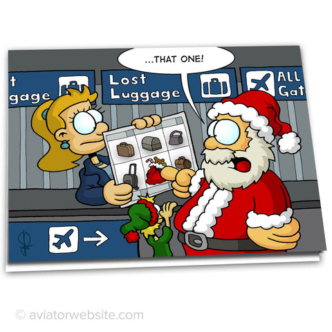 Aviation Christmas Card "Santa at Lost Luggage"