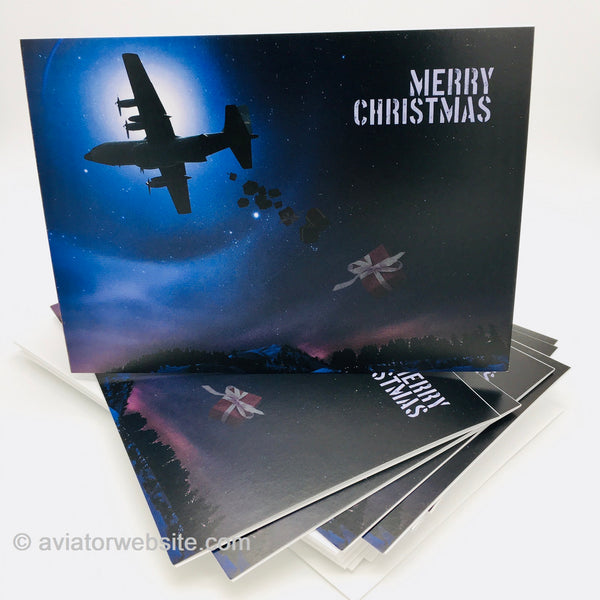 Aviation Christmas Card "C-130 Hercules Present Drop" - 10 Cards