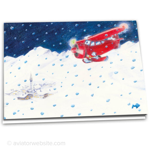 Aviation Christmas Card Red Plane