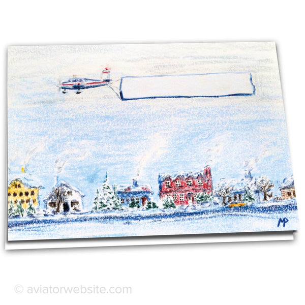 Aviation Christmas Card "Plane with Banner" - 10 Cards