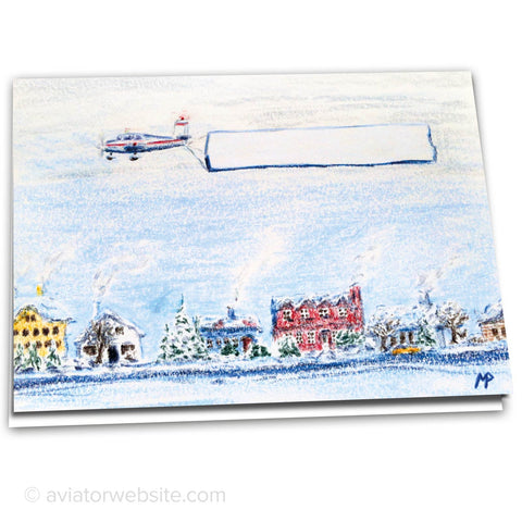 Aviation Christmas Card "Plane with Banner" - 10 Cards