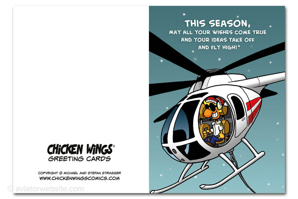 Helicopter Flying Christmas Presents Card